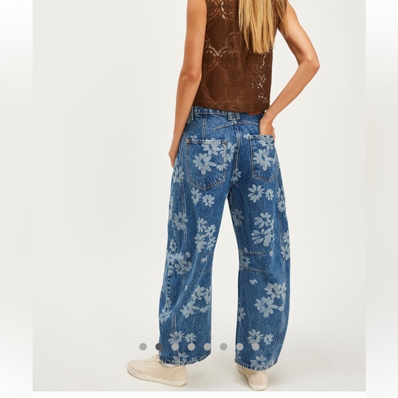 Free People Blue Floral Wide Leg Jeans - Picture 4 of 14